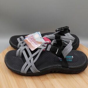 Skechers Sandals Womens 6 Reggae Irie Mon Black White Slingback‎ 163013 NWT